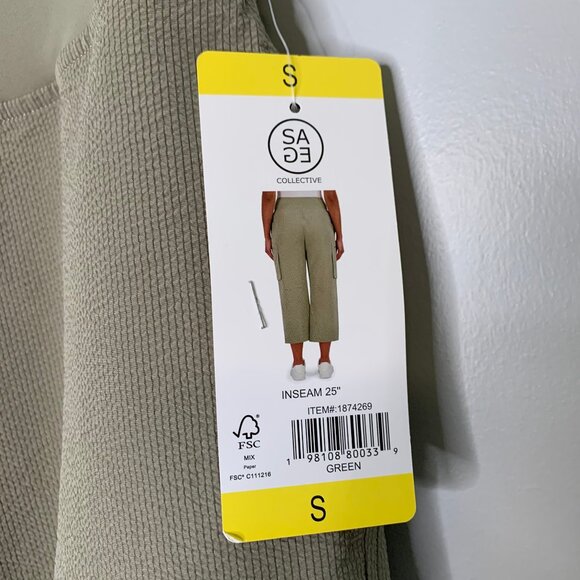 SAGE Collective Women's Wide Leg Cropped Cargo Pant, Olive Green (Sizes S & M) - Picture 4 of 14